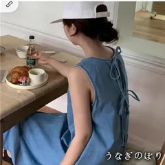 【美品・未使用新品】夏ワンピース レディース ロング丈 ノースリーブ 大きいサイズ ライトデニム スリーブレス バックリボン ゆったりシルエット おうち時間にもリラクシー