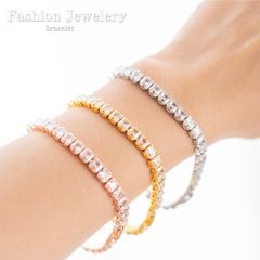 【ブレスレット 色:ピンクゴールド】[Adelina Style] ブレスレット レディース 人気 3A 36粒 キュービックジルコニア シンプル シルバーメッキ メンズ 金属アレルギー対応 プレゼント ギフト 専用ケース付