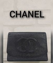 CHANELシャネル キャビアスキン 三つ折り財布 レザー ココマーク
