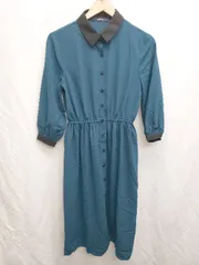 ◇ AS KNOW AS アズノゥアズ ウエスト切替 きれいめ 長袖 膝下丈 ワンピース グリーンブルー系 レディース P  【1407100039890】