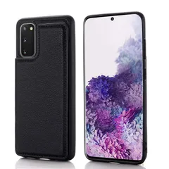 【 Viesa 】 背面カード 手帳型ケース Galaxy S20 5G / docomo SC-51A / au SCG01 対応 Samsung スマホ バックカバー ケース 手帳型 (ブラック) 手作り 財布型 マグネット 薄 軽量 ポケット収納付き 背