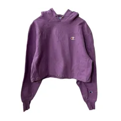 Champion ロゴスウェット パーカー S パープル チャンピオン クロップド フーディー ワンポイントロゴ 古着卸 アメリカ仕入 a709-5104