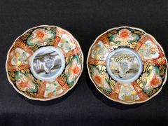 古伊万里　色絵小皿　錦絵花文皿　直径約11.7cm 3枚組　t71301