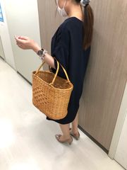 かごバッグ Lサイズ エコバッグ  和装バッグ スリッパラック 収納かご 花器 籐 籐籠 ラタン 2本手 ２サイズ 大小 カジュアルバッグ 上品コーデ オーバル型