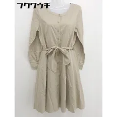 ◇ ◎ NATURAL BEAUTY BASIC スタンドカラー ウエストリボン 長袖 膝丈 シャツ ワンピース サイズ M ベージュ レディース  【1109160007924】