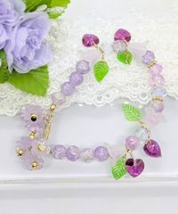 ヒューシャピンク＆グリーンリーフブレスレット
