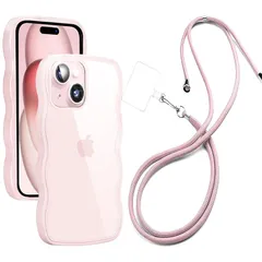 iPhone 14 ケース クリア ショルダー 全面保護 人気 かわいい iPhone14 カバー 透明 アイフォン 14 スマホケース 薄型 軽量 首かけ 肩掛け 縄掛けケース ストラップ付き 長さ調整可能 落下防止 Qi ワイヤレス充電対応（ピンク） 0