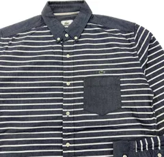 LACOSTE ☆ デザイン切替え◎ ボーダー 長袖 ボタンダウン シャツ グレーネイビー ホワイト 3 アメカジ 大人 タウンユース ラコステ■S2265のサムネイル