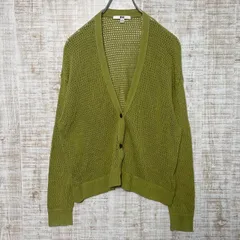 UNIQLO ユニクロ　レディース　トップス　メッシュショートカーディガン　ニット　長袖　リブ袖　Vネック　レース状　グリーン　オリーブ　LLサイズ　オシャレ　s179h97