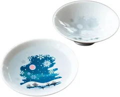丸モ高木陶器 温度をデザインに 冷感雪結晶 白平盃 ペアセット 温度で絵柄が変化する 箱入 日本酒 贈り物 おちょこ お屠蘇 温度で変化 サプライズ お中元 プレゼント クリスマス(白,  直径90mmx高さ34mm)