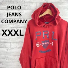 ポロジーンズカンパニー　プルオーバーパーカー　4L 赤　ゆったり　アメカジヴィンテージ　アメカジ　ラルフローレン　MFG Ralph Lauren スウェット　トレーナー オーバーサイズ　ゆったり　ダボ着　刺繍ロゴ コットン　ジャケット　レア　パーカー レッド
