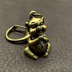 真鍮 キーホルダー キーリング ヴィンテージ ビンテージ アンティーク レトロ 真鍮製 縁起物 金運 ハンドメイド ペンダントトップ 置物 チャーム 福 豚 ブタ 大 71