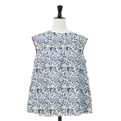 【美品】theory luxe セオリーリュクス ブラウス ベージュ ネイビー サイズ:38(M) / 24春夏 リーフプリント ノースリーブ ブラウス / LEAF COLLAGE PRINT GRENI / タック ギャザー【レディース】【中古】