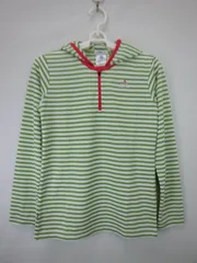 【美品】adidas(アディダス) ハーフジップ薄手パーカー 白緑ボーダー レディース S  ゴルフウェア 2108-0099 中古