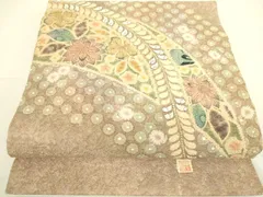 名古屋帯 紬 辻が花模様 絞り染め茶色 お太鼓柄 正絹 普段着物 3NC14