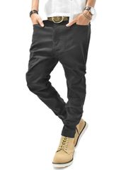 L_ブラック [Ash] ストレッチ カツラギ テーパード サルエルパンツ (L, ブラック)