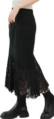 Sleeping Sheep(スリーピング シープ) 繊細な 総 レース マーメイド フレア ロング スカート(ブラック,  S)