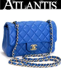 【在庫処分大セール】シャネル CHANEL ミニマトラッセ20 チェーンショルダーバッグ ラムスキン 青 G金具 【69617】