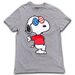 【Mサイズ】PEANUTS スヌーピー Joe Cool 星条旗サングラス Tシャツ グレー アメリカンプリント 古着 ヴィンテージ風【古着】