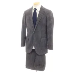 【中古】ビームスエフ BEAMS F Sartello by BEAMS ウール ストライプ 3つボタンスーツ ダークグレーxホワイト【サイズ44】【メンズ】