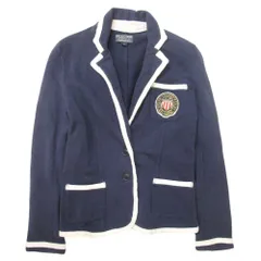 美品 POLO JEANS COMPANY ポロ ジーンズ パイピング テーラードジャケット ワッペン スウェット ブレザー S 紺 ネイビー レディース 古着 中古 USED