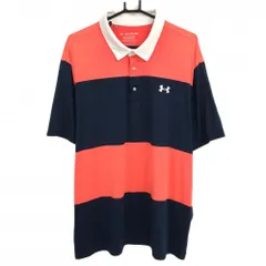 ★SALE価格★アンダーアーマー 半袖ポロシャツ ネイビー×レッドピンク ボーダー  メンズ XXL ゴルフウェア 大きいサイズ UNDER ARMOUR