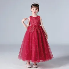 ☆ ワインレッド ☆ 120センチ ☆ 子供ドレス 発表会 bx683 ドレス 子供 ピアノ 発表会 女の子 ロングドレス  ノースリーブ パーティードレス 子ども服 フォーマル 子供ドレス コンクール プリンセス こども 子ども キッズ ジュニア 入学式