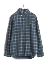 【お得なクーポン配布中!】 ラルフローレン チェック 長袖 ボタンダウン シャツ メンズ XL 古着 ポロ コットン 長袖シャツ ワンポイント ポニー刺繍 薄手 大きいサイズ