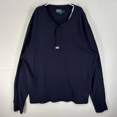 古着 90's/90年代 ポロバイラルフローレン Polo by Ralph Lauren 長袖Tシャツ ワンポイント ロゴ ヘンリーネック 大きいサイズ XXL  ネイビー 無地 メンズ