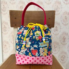 ふんわり巾着バッグ☆2WAY☆レトロアニマル☆ランチトート☆ミニトート