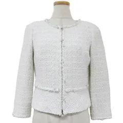 Rene ルネ ジャケット ノーカラー ショート丈 ホワイト系 白 サイズ:34(XS) ジップアップ ツイード ラメ糸 パール ポリエステル コットン 日本製 ブランド アウター ブルゾン【レディース】のサムネイル