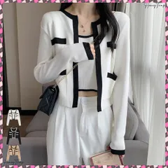 送料無料 ニットカーディガンタンクトップ2点セット レディース ショート丈 ニットトップス 春秋冬 長袖セットアップ バイカラー ヘソ出し 着やせニットアンサンブル 韓国 クロップドタンク カジュアルセット 配色 カーディガン