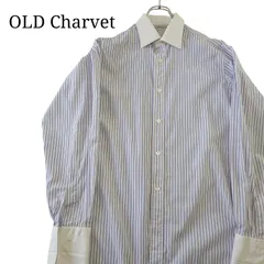 【made in France】OLD Charvet ストライプシャツ 青 紫のサムネイル