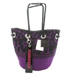 アナスイ ANNA SUI タグ付き ハンドバッグ 巾着 肩掛け ポーチ付 キャンバス スター柄 紫 パープル 黒 ブラック /GV