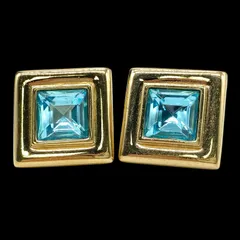 希少 GIVENCHY ジバンシー スクエア 大ぶり イヤリング カラーストーン ゴールド ロゴ刻印 アクセサリー ジュエリー ヴィンテージ