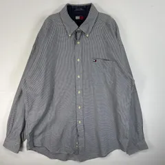 古着 90's/90年代 トミーヒルフィガー TOMMY HILFIGER 長袖シャツ チェック柄 ロゴ 刺繍 ボタンダウン XL  パープル系 マルチカラー メンズ