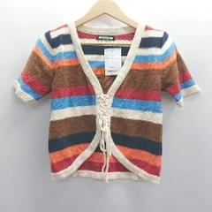 ◇ ⊂ shesame シーセム 半袖 マルチボーダーニットカーディガン サイズF アイボリー系 レディース E  【1503060050125】