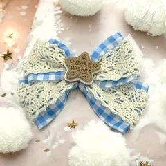 ヘアクリップ リボン ビスケット 1個 レース ギンガムチェック ハンドメイド 手芸 材料 ヘアアクセサリー h-1556