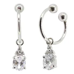 フープイヤリング キュービックジルコニア ノンホール ピアス 揺れる  プラチナ レディース イヤーカフ ギフト 女性 母の日 2023【受注生産の為8～10営業日程度で発送】