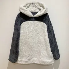 GU ジーユー　レディース　トップス　パーカー　フーディー　フリースパーカー　パンダ耳付きフード　プルオーバー　長袖　無地　ホワイト　グレー　バイカラー　Lサイズ　もこもこ　ふわふわ　ルームウェア　シンプル　カジュアル　SU529h959