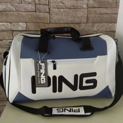 PING Golf ピン ゴルフボストンバッグ 防撥水 ダッフルバッグ シューズ収納 旅行用 ホワイト×ブルー#わふうひゃっぽうばこ