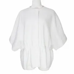 ボールジー BALLSEY トゥモローランド 24AW ダブルフェイスフォックス ウエストギャザーカーディガン ニット 5分袖 厚手 ノーカラー ウール S オフホワイト IBO70 X