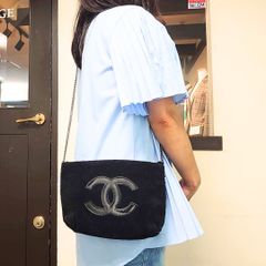 鑑定済 CHANEL シャネル チェーンバッグ ココマーク ブラック 黒 パイル地 ブラック金具 ポーチ クラッチ バッグ シャネル プレシジョン 送料無料