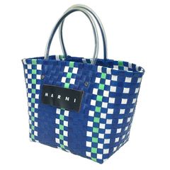MARNI マルニ ミニバスケット MARNI FLOWER CAFE フラワーカフェ マーケット かごバッグ ブルー ストローバッグ 軽量 サマーバッグ aq11645
