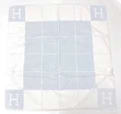 Hermes エルメス✨アヴァロン ブランケット　シルク混　ロゴ　ブルー Hermes エルメス✨アヴァロン ブランケット シルク混 ロゴ