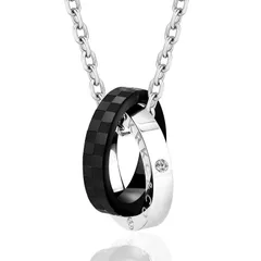 【特価】KRKC&CO リングネックレス メンズ ペンダントトップ チェーンネックレス ダブルリング サージカル ステンレス ペアネックレス 男女兼用 シルバー ブラック 金属アレルギー対応 誕生日 記念日 プレゼント