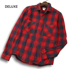 DELUXE デラックス 秋冬★ 長袖 チェック シャツ Sz.S メンズ 赤 × ネイビー 日本製