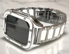 シルバー ホワイト　8スクリュー アップルウォッチ ステンベルト セラミック　保護　カバー　ケース メンズ レディー  Apple Watch バンド