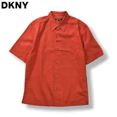 【美品】 ダナキャランニューヨーク DKNY 半袖 麻混 リネン シャツ L オレンジ メンズのサムネイル