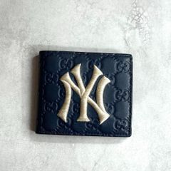 GUCCI×ニューヨーク・ヤンキース 二つ折り財布 ネイビー GUCCI グッチ N.Y Yankees ニューヨーク・ヤンキース シマ 二